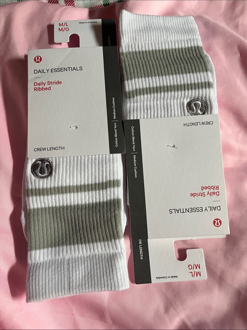 lululemon athletica Ribbed Crew Socks in Olive and White